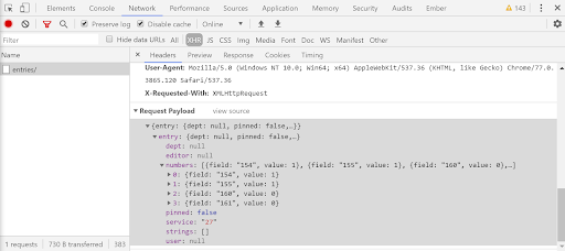 Screenshot for Network Request Payload